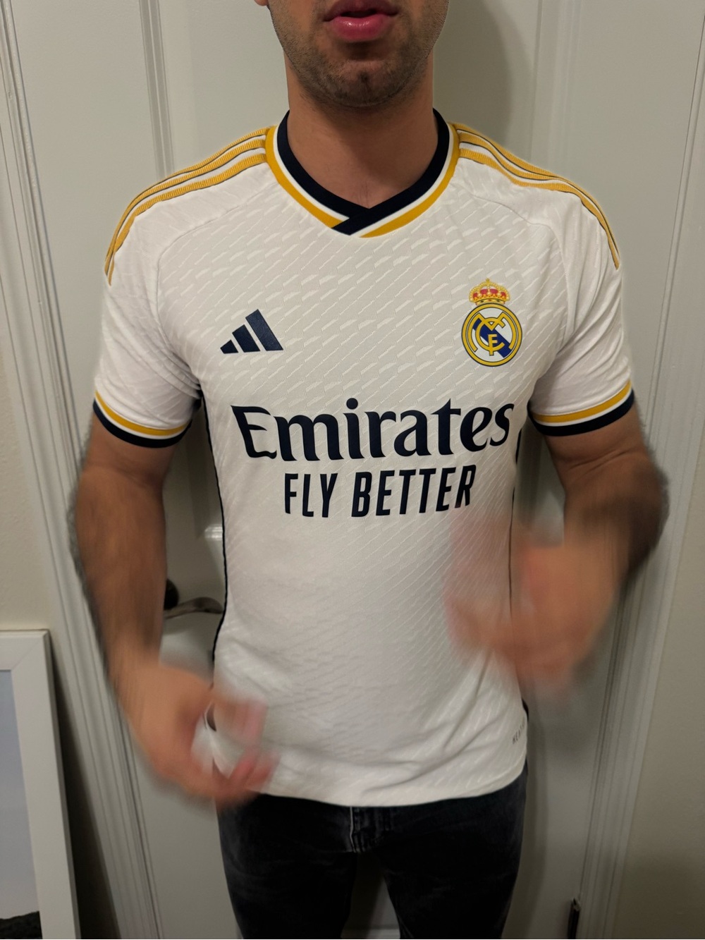 adidas Real Madrid White Jersey with Navy & Gold Trim